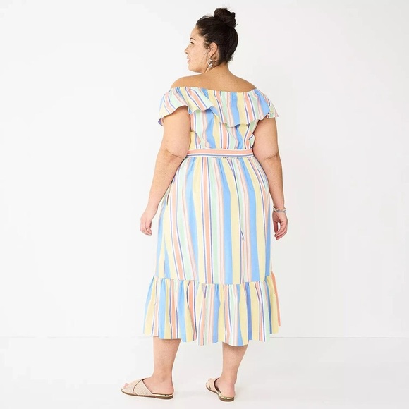 Draper James size 3X Multi color Stripe Off Shoulder Ruffle Midi Dress New - Picture 2 of 8